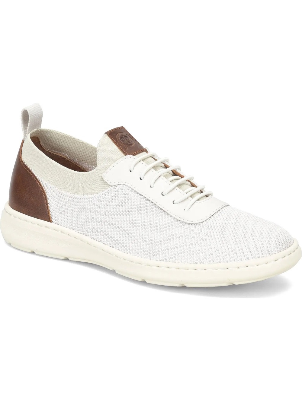 Born Men's Knit Lace-Up Sneaker in White and Brown- Marius Sneaker